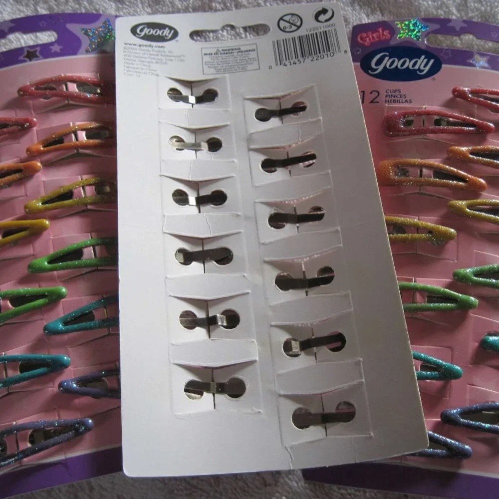 12 Goody Girls Colorful Glitter Coated Epoxy Covering Metal Hair Snap Clips 2004